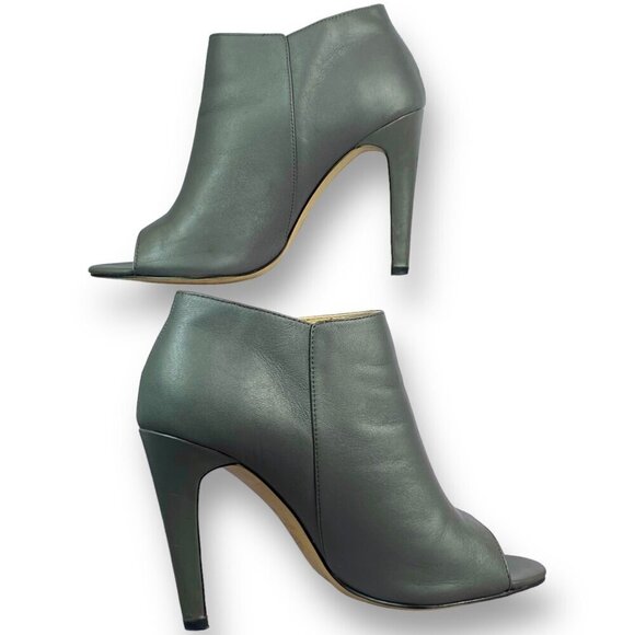 Isola Bootie Women's Sz 9M Grey Madras Leather Zip Up Peep Toe Heeled Ankle Boot - Picture 2 of 10